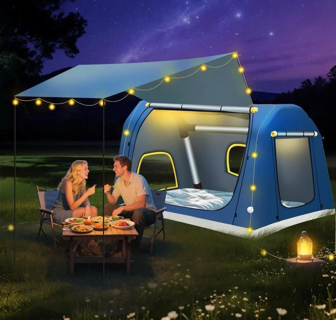 (New) 4 Person Inflatable Camping Tent, 60 Seconds Blow Up, PU3000