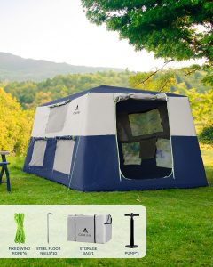 Spacious 10-Person Inflatable Camping Tent with Mosquito Screens & Easy Setup.
