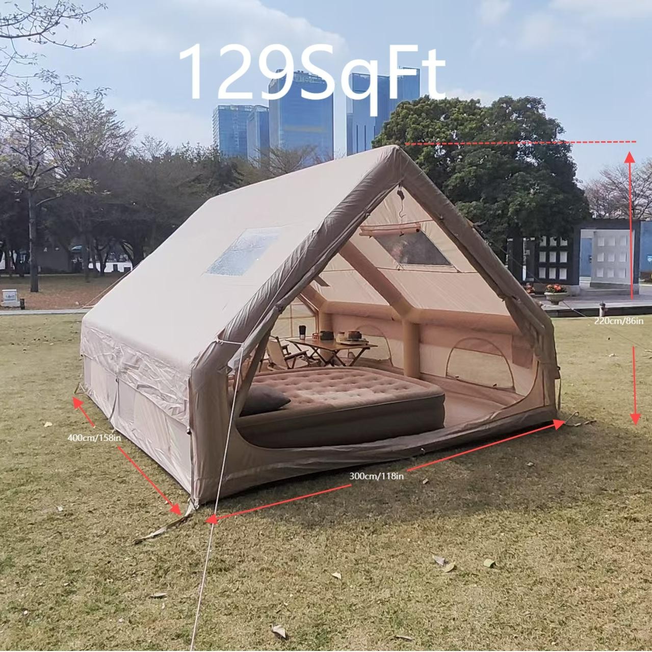 Inflatable Camping Tent with Pump, Glamping Tents, Easy Setup, Waterproof