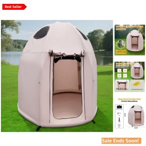Inflatable Camping Tent with Hand Pump for 4-Season Waterproof Outdoor Use Khaki.