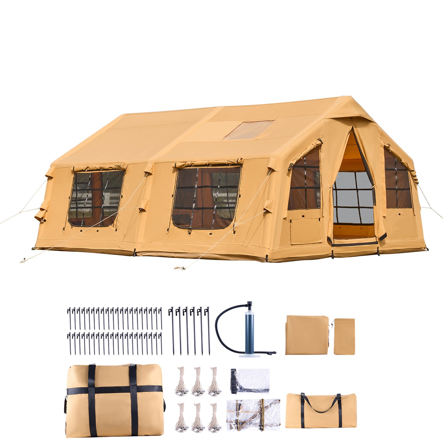Inflatable Tents for Camping 8-12 Person Glamping Window Tent w/ Hand Pump
