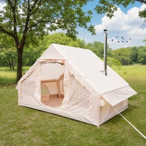 Inflatable Camping Tent Hand Pump, 4 Season Waterproof Oxford Cabin, Mesh, Chimney.