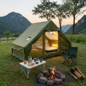 4-6 Person Green Inflatable Camping Tent All-Season with Hand Pump.