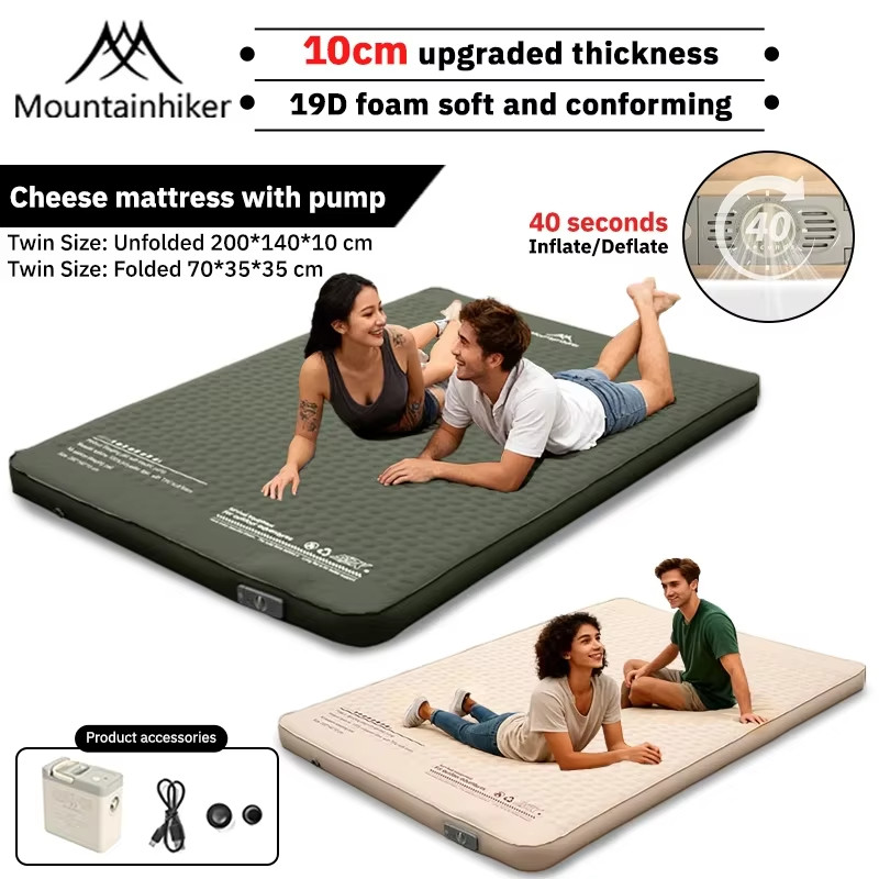 Mountainhiker Inflatable Sleeping Pad 10cm Camping Air Mattress With Bag.
