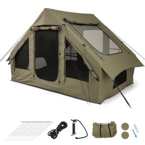 4-6 People Inflatable Tent w/4 Mesh Screen Windows 2 Doors Skylight Carrying Bag.