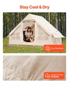 Inflatable Tent For Camping 3-5 Person Glamping Tent With Pump Easy Set Up.