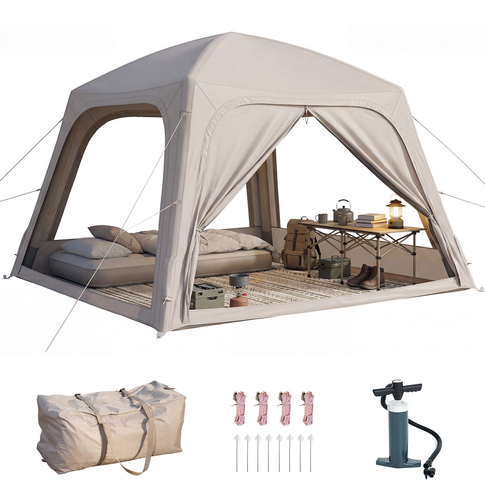 NAIZEA 4-6 Person Inflatable Tent Instant Setup Blow Up Tents w/Pump 118x118x86″.