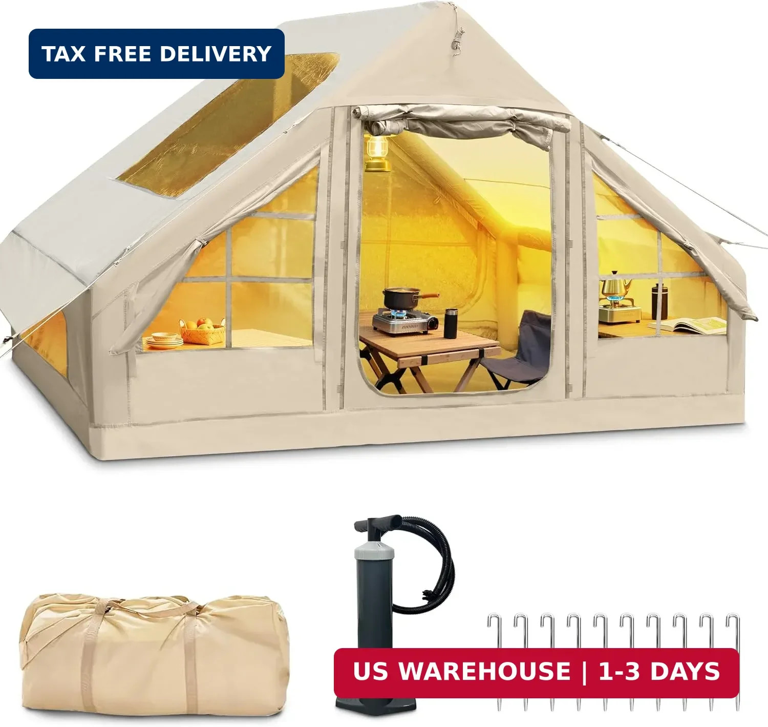 Inflatable Tent for Camping 4-6 Person, Blow Up Glamping Tents with Pump, Quick.