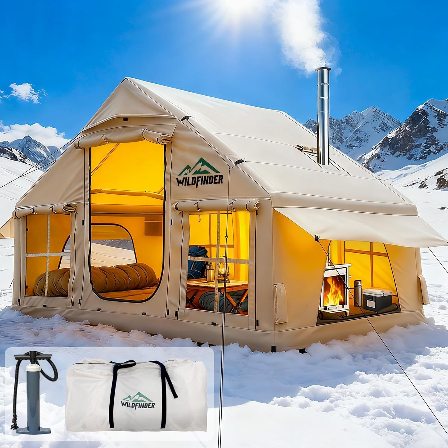 Inflatable Tent with Skylight, Quick Setup Blow Up Tents with Pump, Hot Tent wit