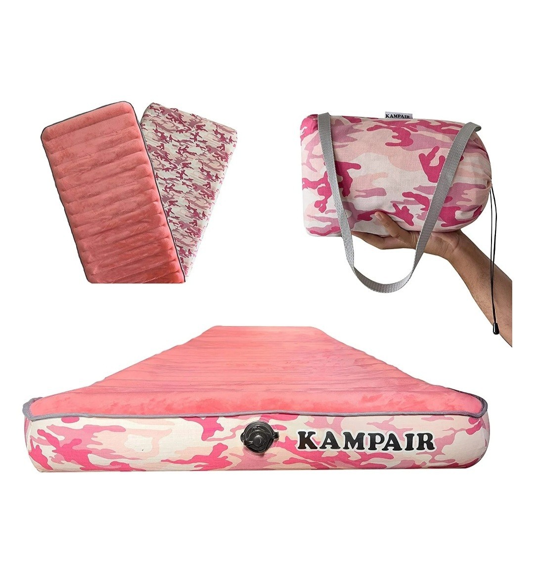 Kampair Portable Camping Air Mattress, 4.75 Thick and 30″ L, CAMO PINK