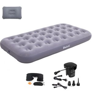 Twin Size Camping Air Mattress with Air Pump Inflatable Bed Grey Travel Pad.