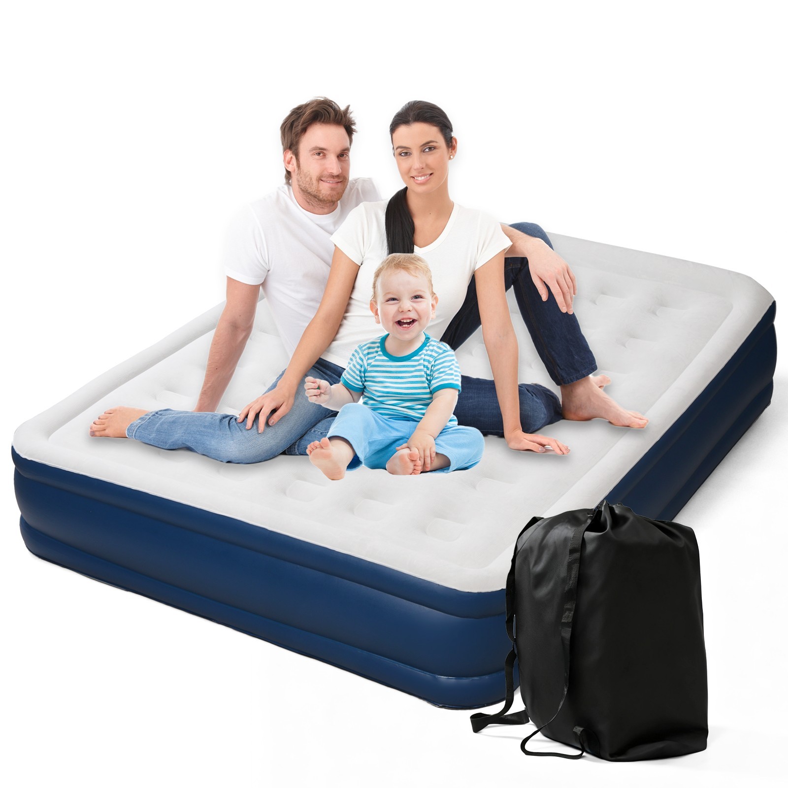 Air Mattress Queen with Built-in Pump, 18.5″ Comfort Airbed Blow up Mattress