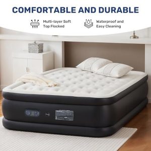 Queen Camping Air Mattress Built-in Electric High-Speed Pump for Travel & Home.