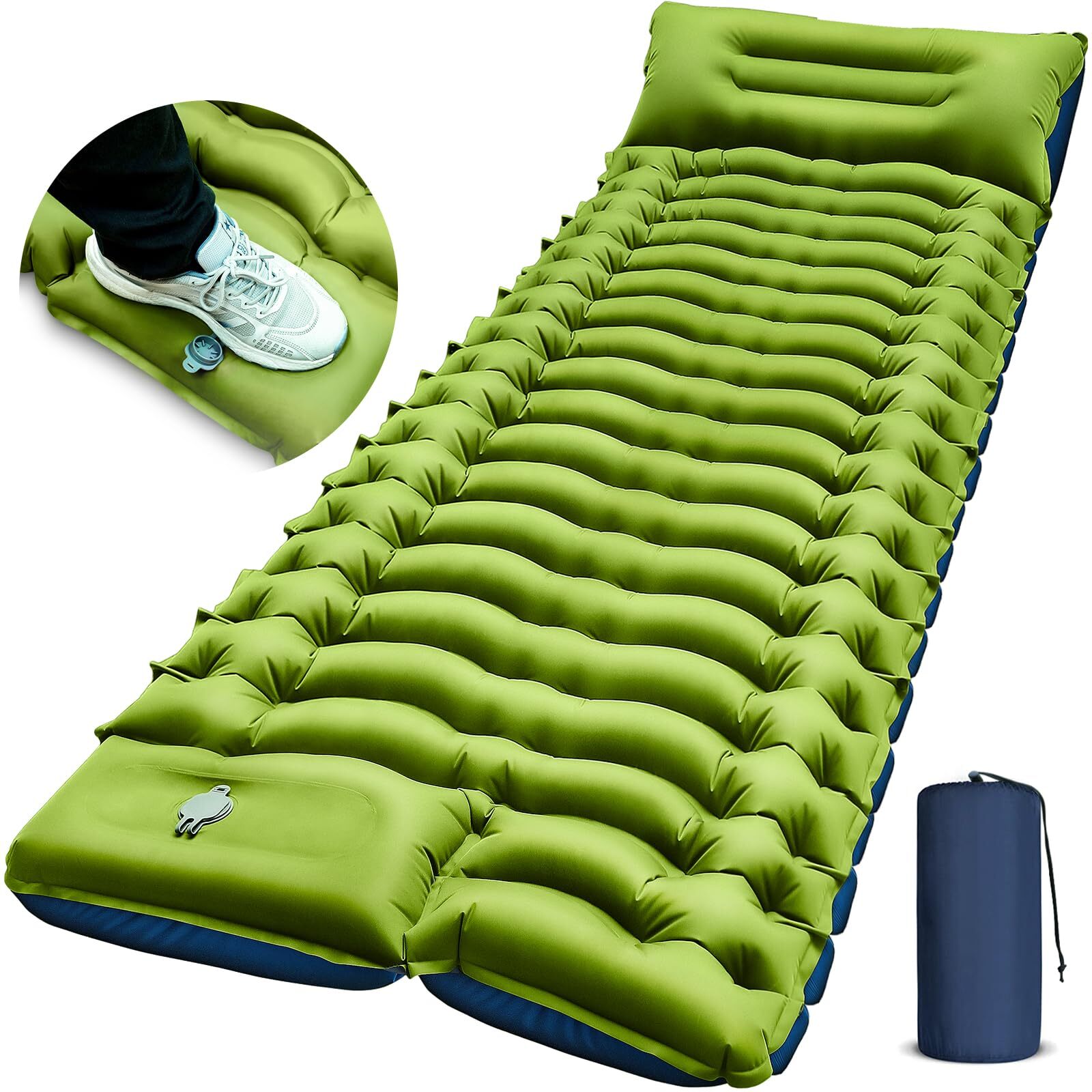 Extra Wide Self Inflating Camping Air Mattress 3 Inch Thick with Pillow