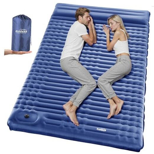 Double Sleeping Pad – 4″ Ultra-Thick Self Inflating Camping Mat for Full Blue