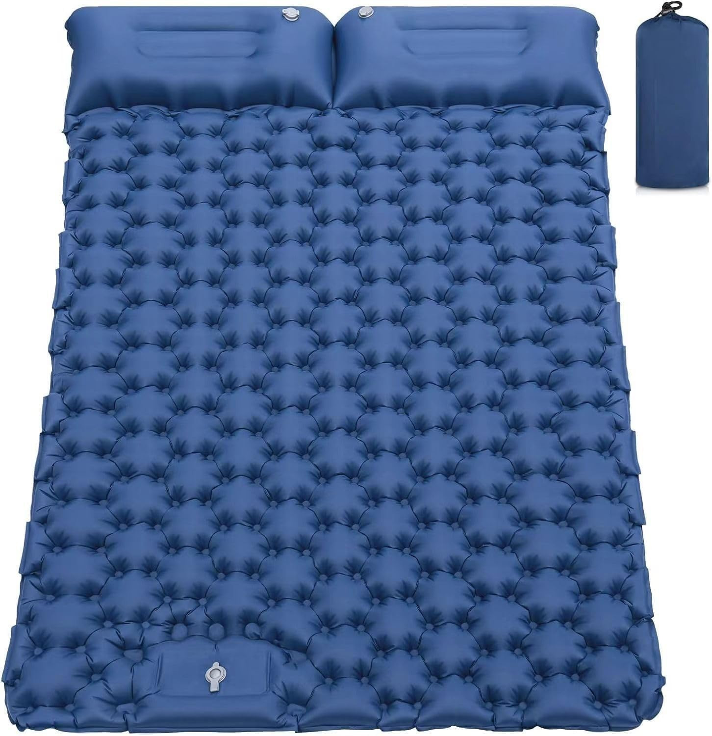 Inflatable Double Camping Mat with Pillow, Build-In Foot Pump Ultralight Sleepin