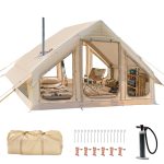 Portable Inflatable Camping Tent 6 Person Waterproof w/ Stove Jack Window
