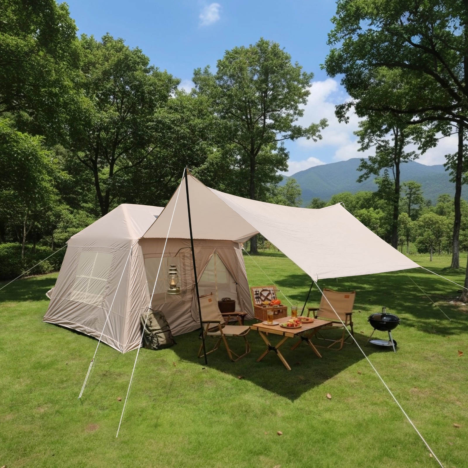 Large Inflatable Camping Tent 4 Season Waterproof Cotton Canvas Glamping