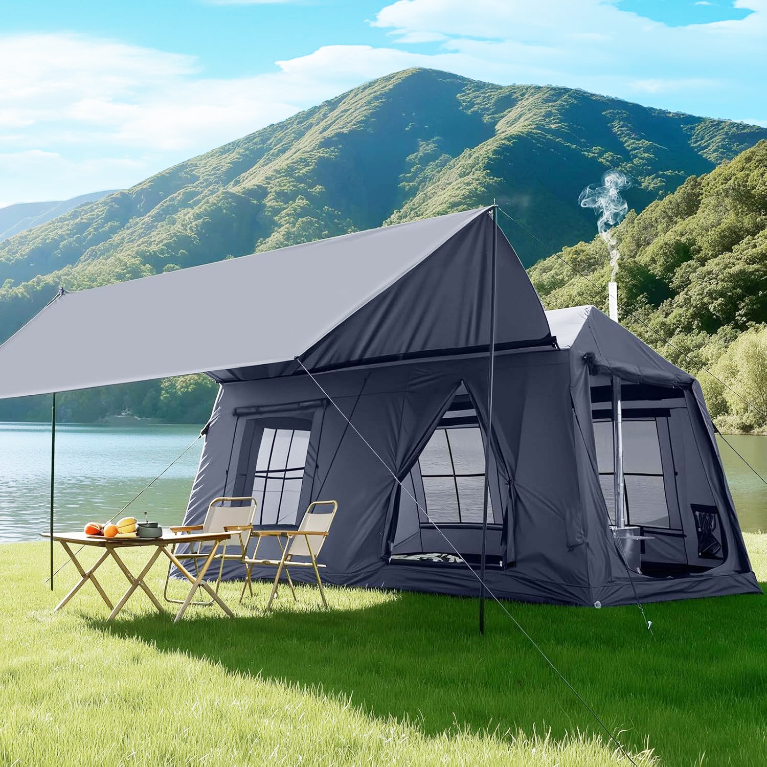 SUNYRISY Inflatable Camping Tent 8-10 Person Glamping Air Blow Up Tent & Awning