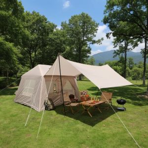 4 Season Inflatable Glamping Tent 5.72m², Windproof with Pump, Mesh Windows.