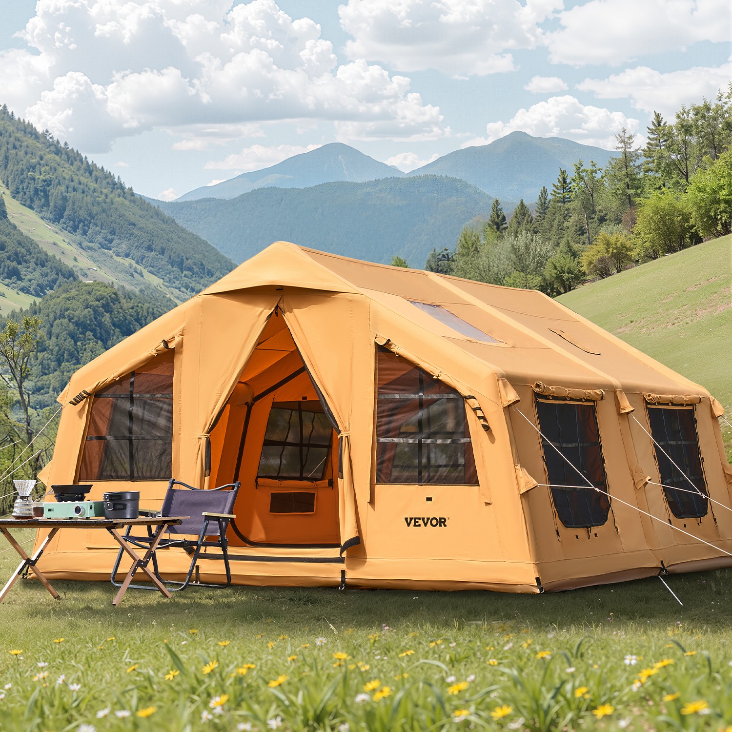 VEVOR Inflatable Tents for 3-12 Person Blow Up Camping Tent w/ Pump & Stove Jack