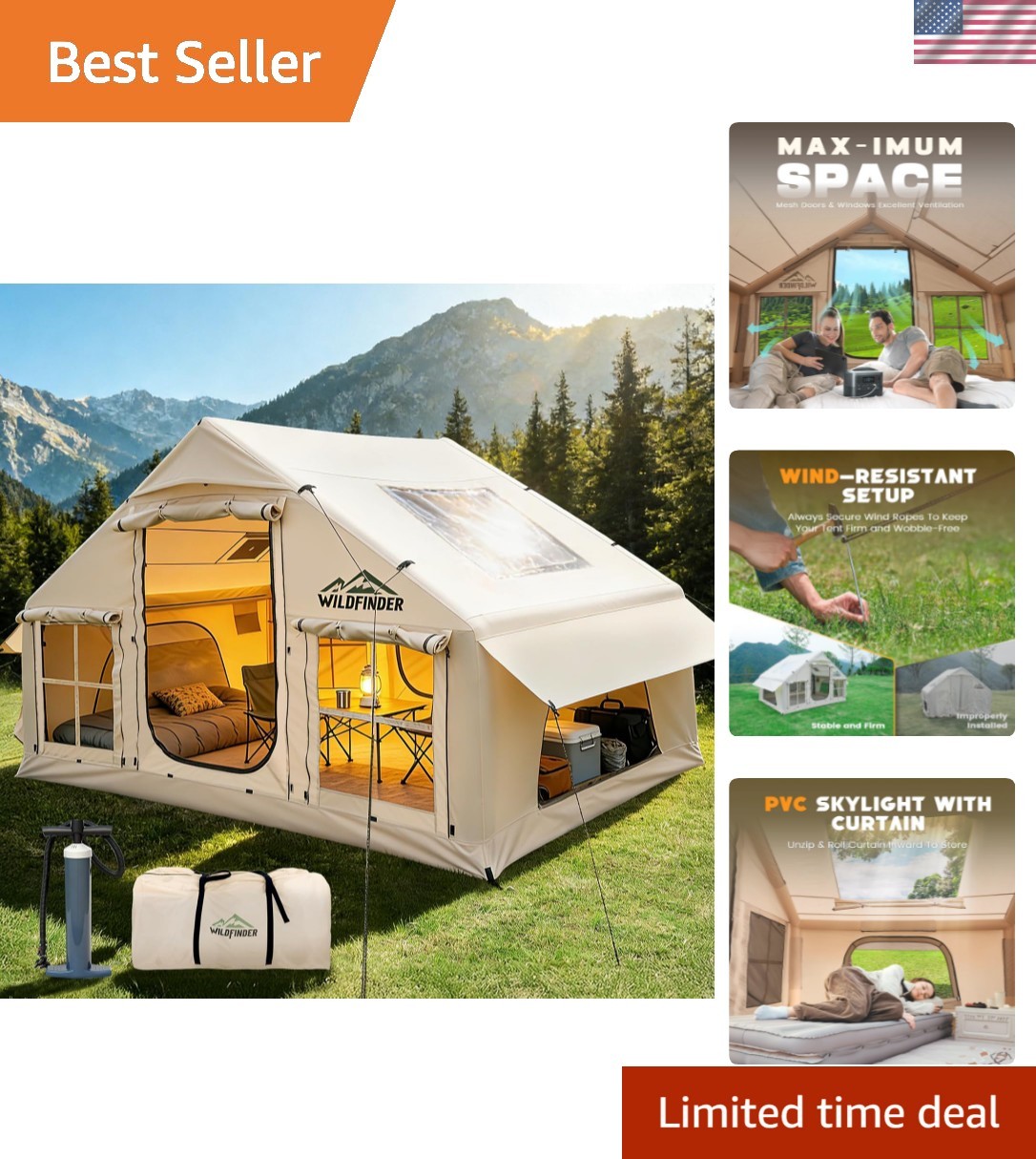 Inflatable Tent with Skylight, Quick Setup Blow Up Tents with Pump, Hot Tent …