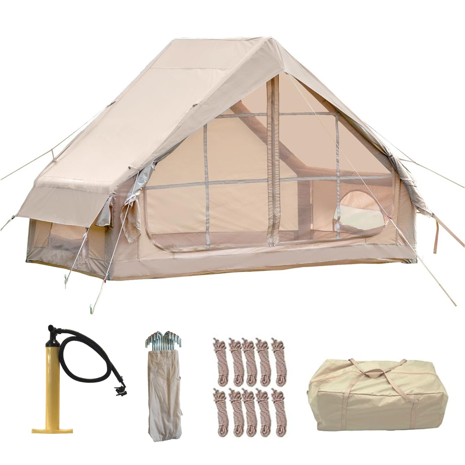 Inflatable Tent with Pump,4-6Person Glamping Tent,4 Season Waterproof,Easy Setup