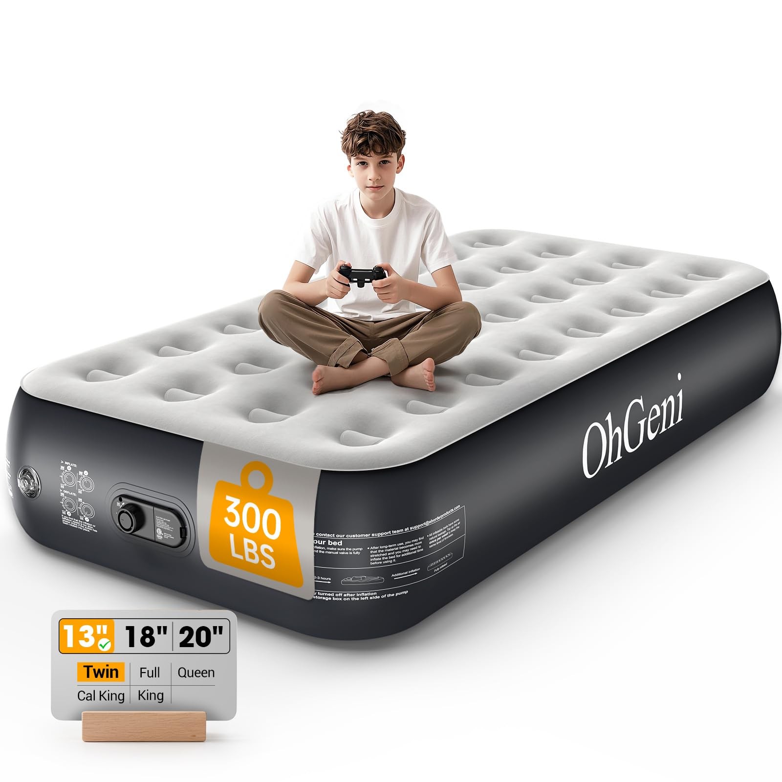 OhGeni Twin Air Mattress with Built in Pump, Camping Air Mattress with