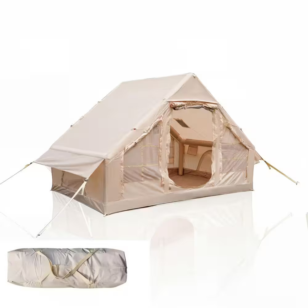 7 Ft. X 10 Ft. Beige 4 Season Oxford Inflatable Camping Tent with Hand Pump, Mes