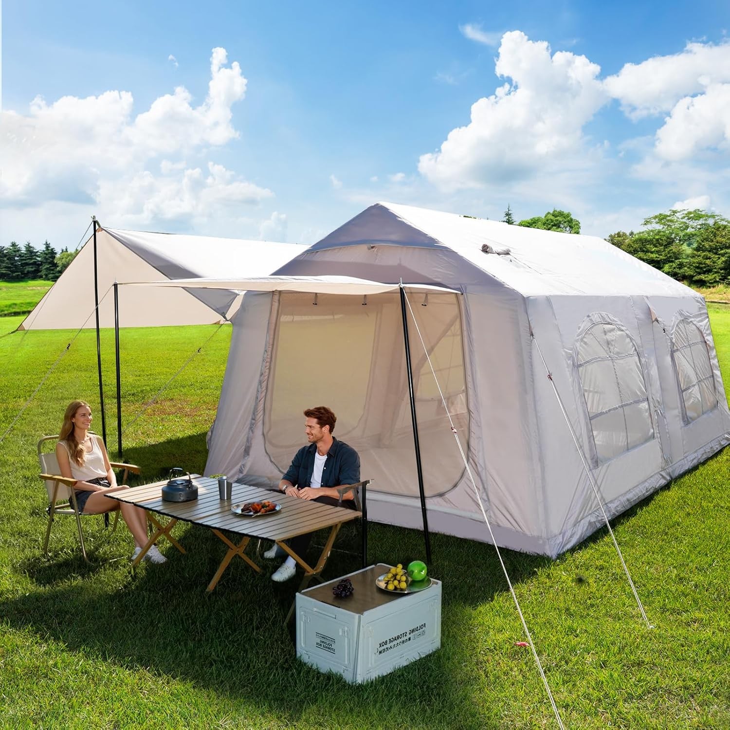 H&ZT 4 to 12 Person Inflatable Camping Tent Waterproof Tent W/Hand Pump Awning