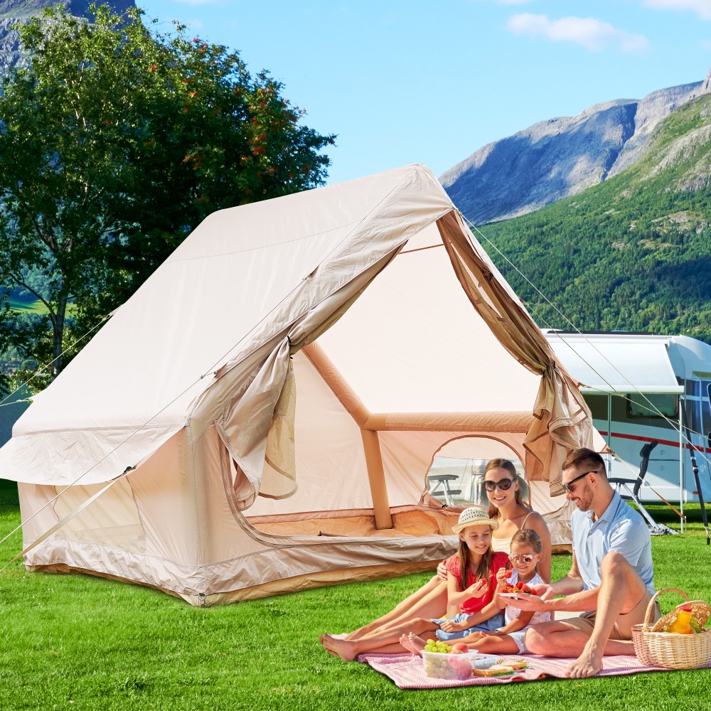 4-6 Person Inflatable Glamping Tent 5-Min Setup 4-Season Waterproof Oxford Tent