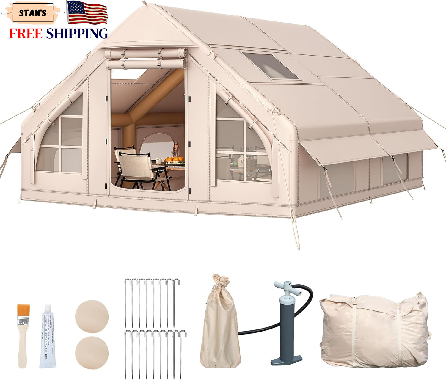 13FT X 10FT Inflatable Camping Tents 6-8 People Inflatable House Tents with Pum