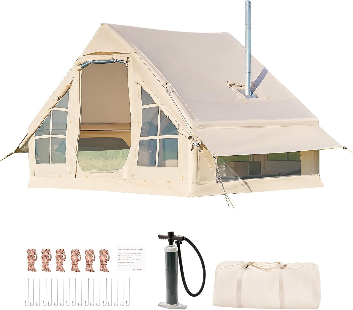 NAIZEA 6 Person Inflatable Camping Tent, Waterproof Blow Up Tent with Stove Jack