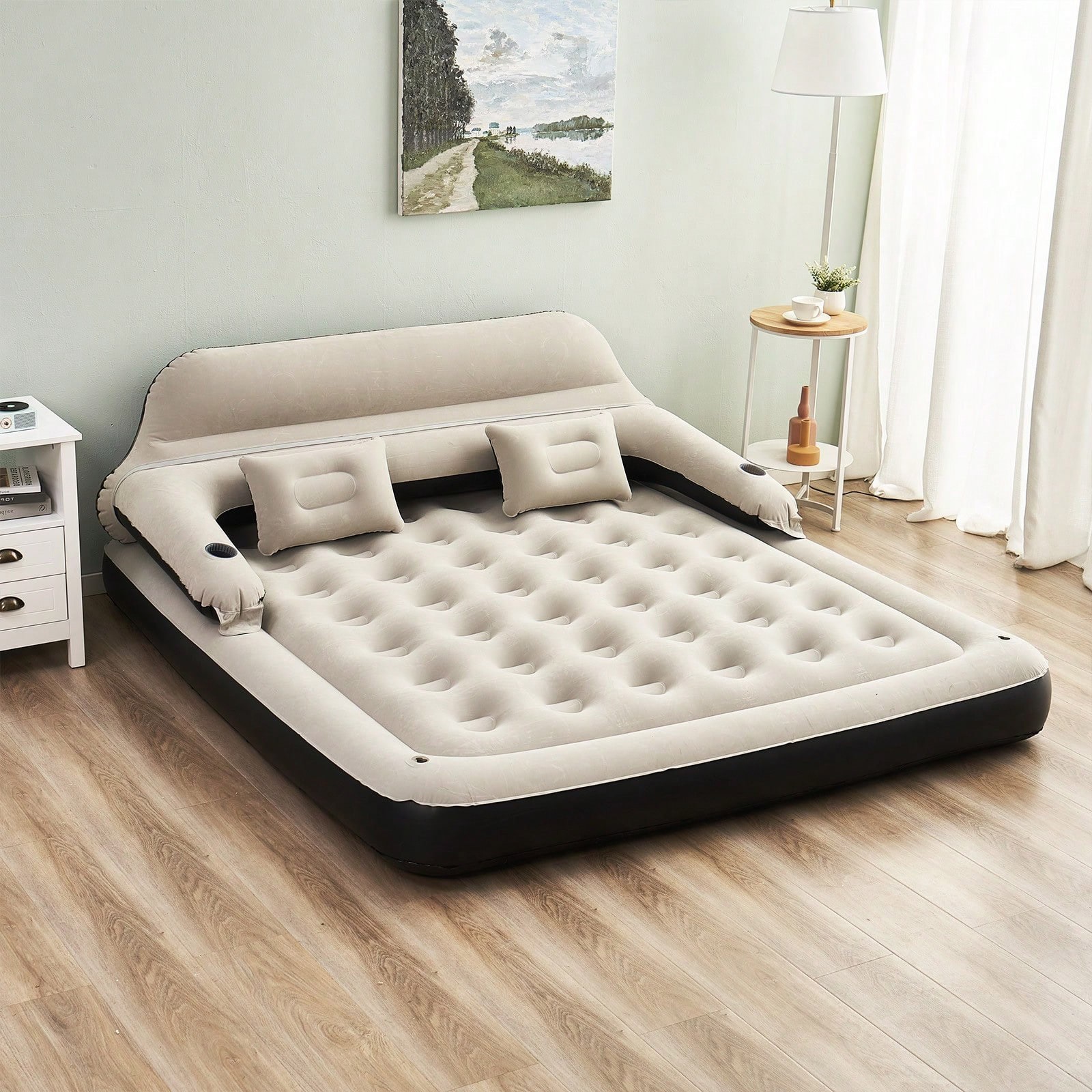 Inflatable Sofa Bed Camping Air Mattress Couch with Pillow No Pump.