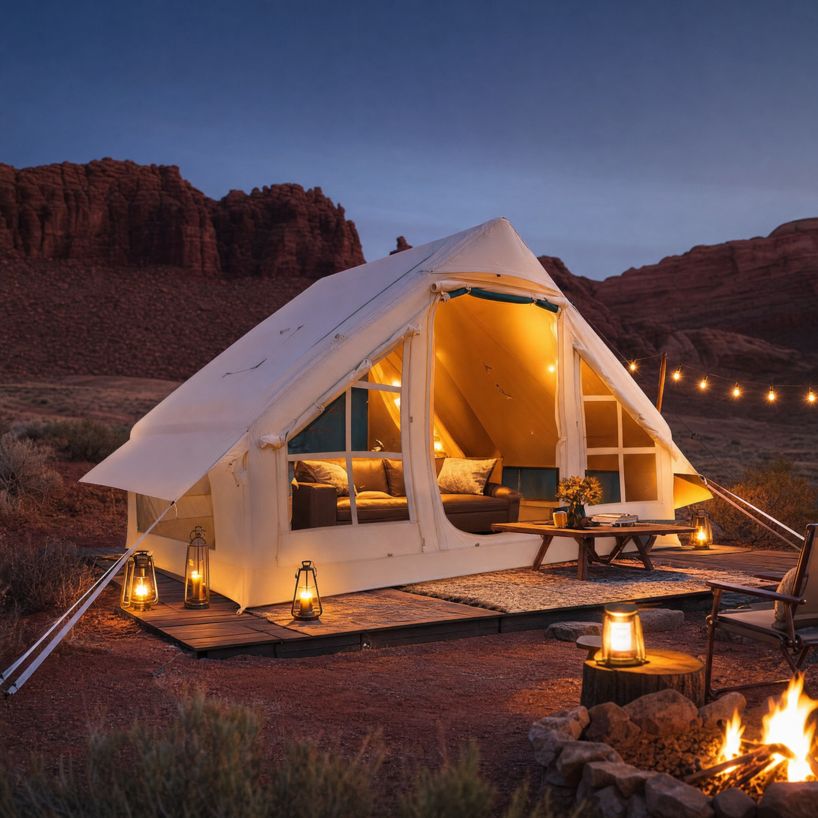 Inflatable Tent For Camping 4-6 Person Glamping Tent With Pump Easy Set Up.