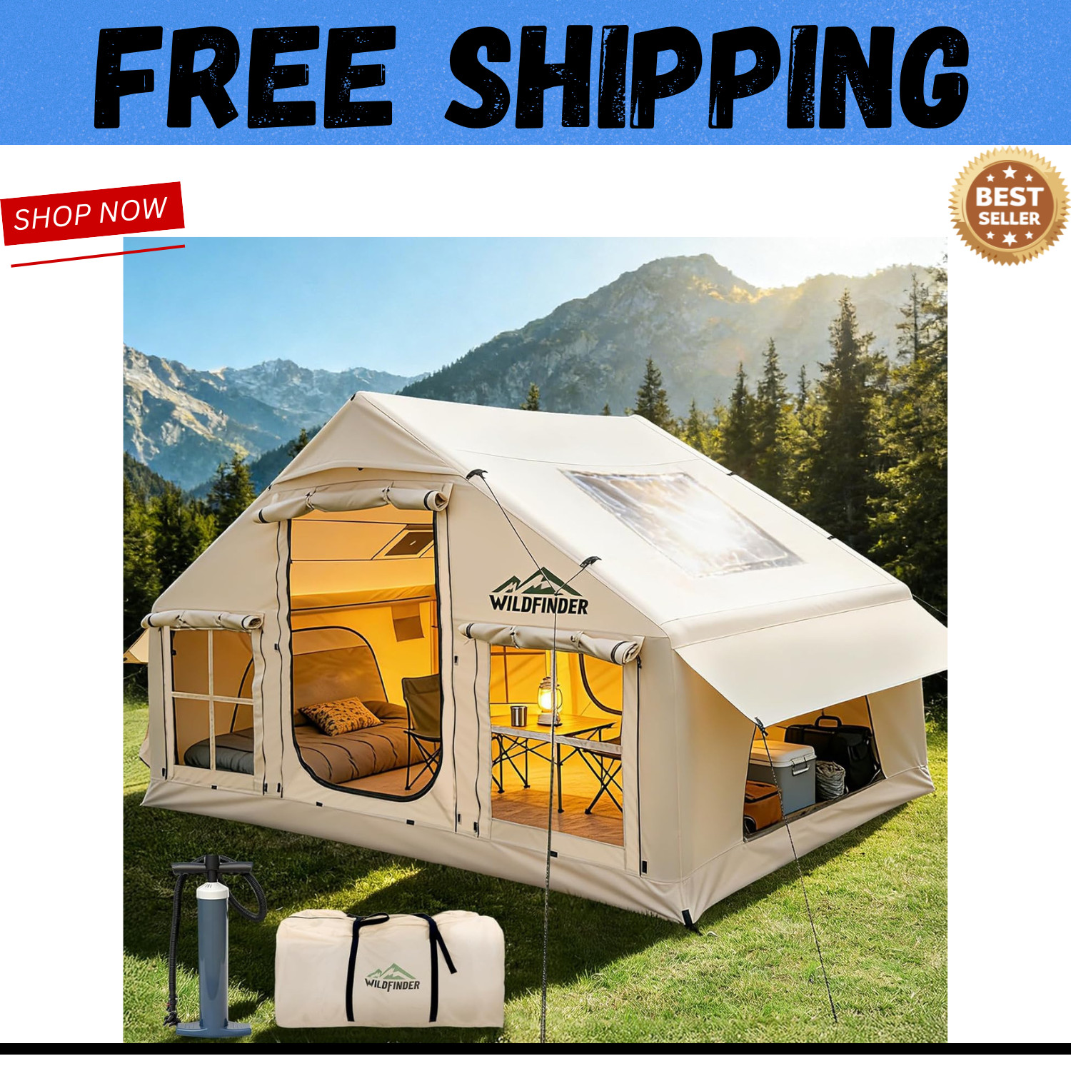 Inflatable Tent with Skylight, Quick Setup Blow Up Tents with Pump, Hot Tent wit.