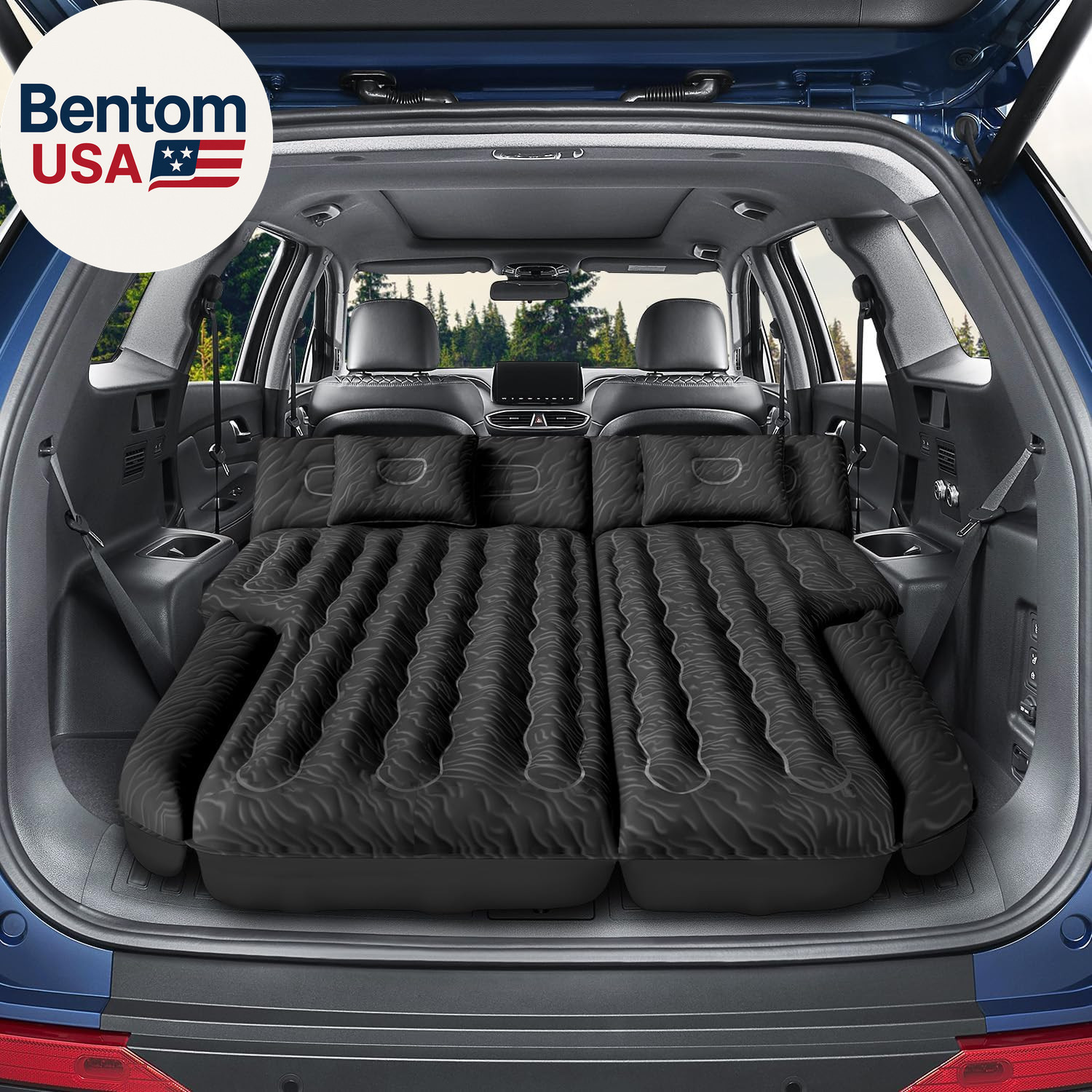 Inflatable SUV Air Mattress Bed, Double-Sided Flocking Travel Camping Bed with A.