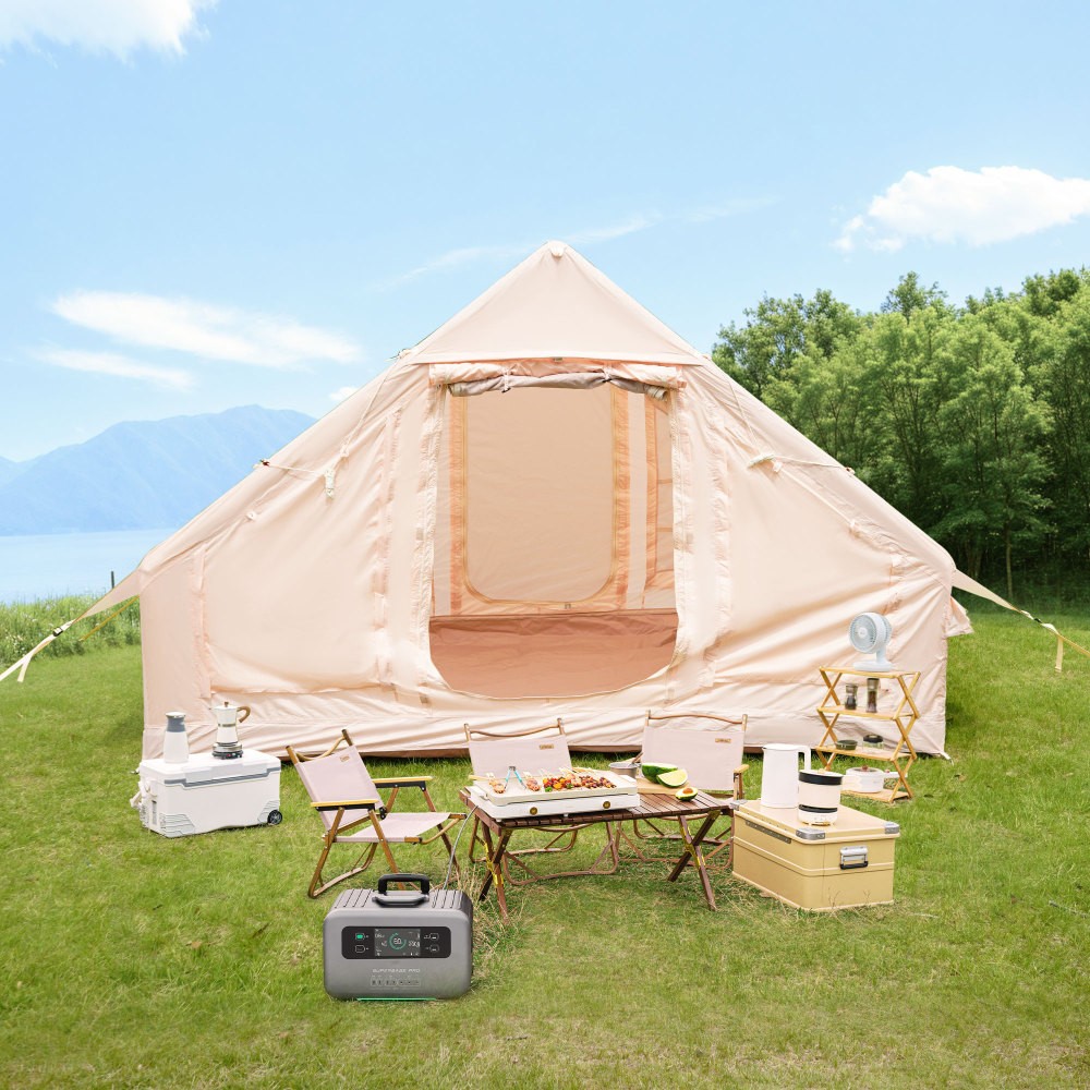 Inflatable Camping Tent 4 Person 4Season Waterproof Glamping Tent Chimney Window.