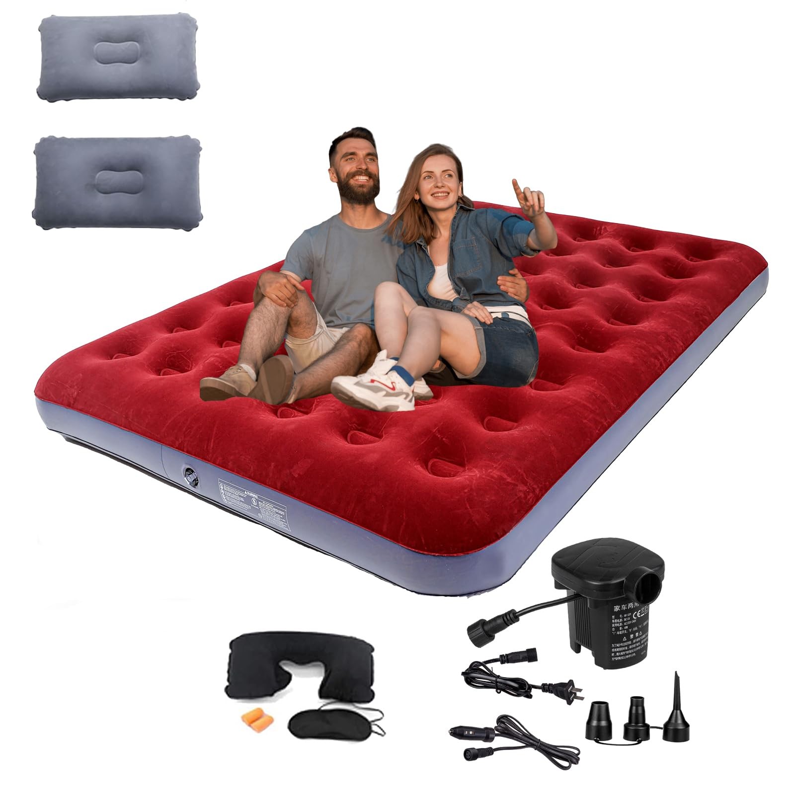Queen Size Double Camping Air Mattress Bed with Air Pump.