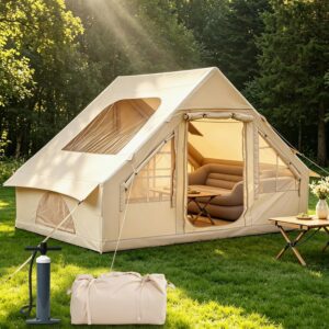 Glamping Blow Up Tent 4-6 Person 420D Oxford w/ Pump Stove Jack Skylight.