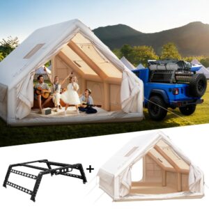 Inflatable Camping Tent with Pump plus Adjustable Truck Bed Rack for Camping.