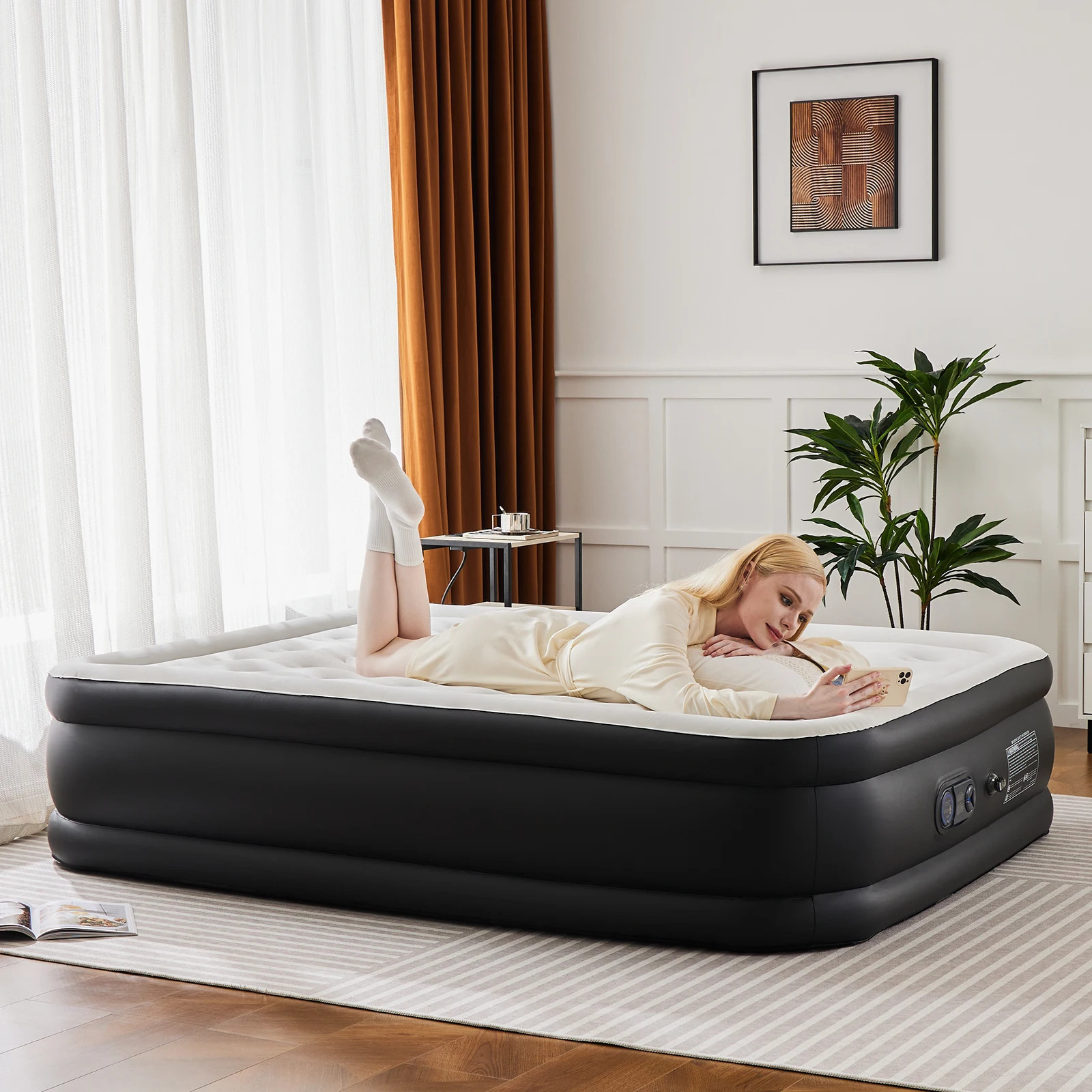 Queen Twin Size Air Mattress Double Height Non-Slip Bottom 660 lb Capacity Bed.